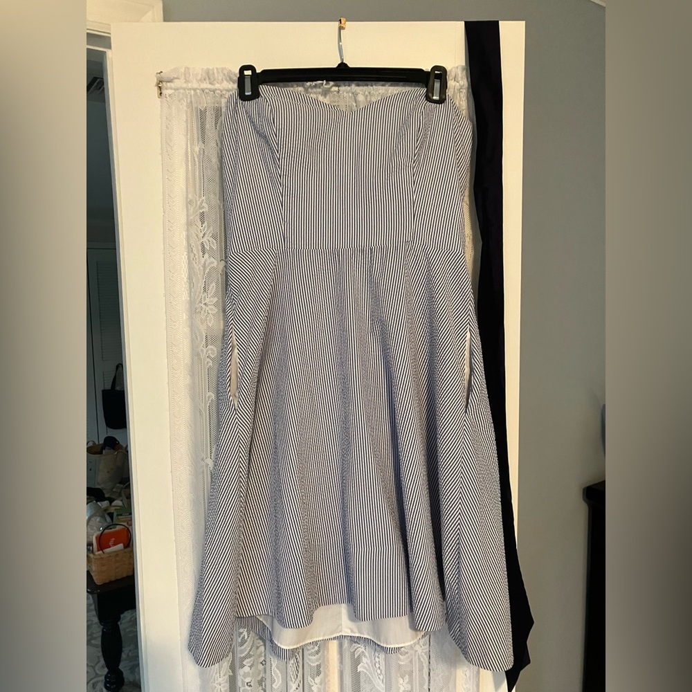 Coren Moore made in USA seersucker strapless sweetheart neckline dress